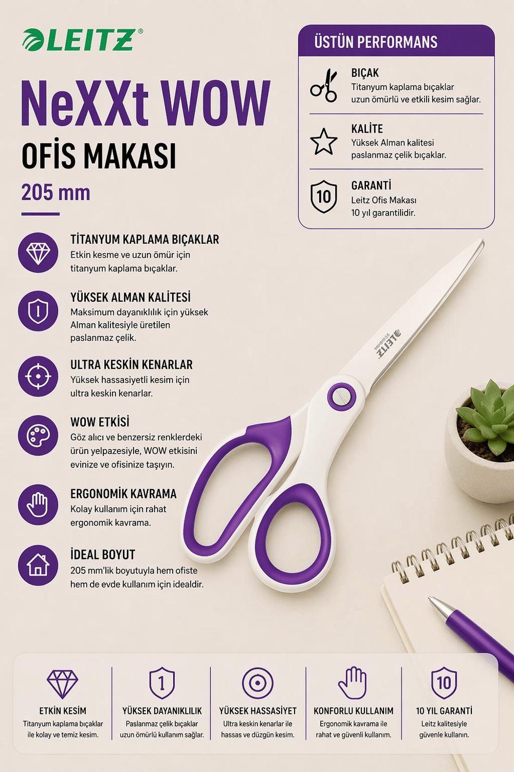Leitz WOW Titanyum Ofis Makası 205mm Metalik Mor - KOD:53192062