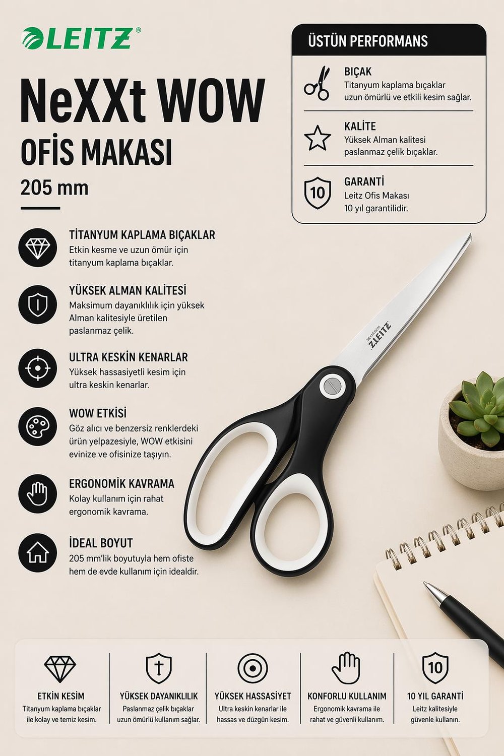 Leitz WOW Titanyum Ofis Makası 205mm Metalik Siyah - KOD:53192095