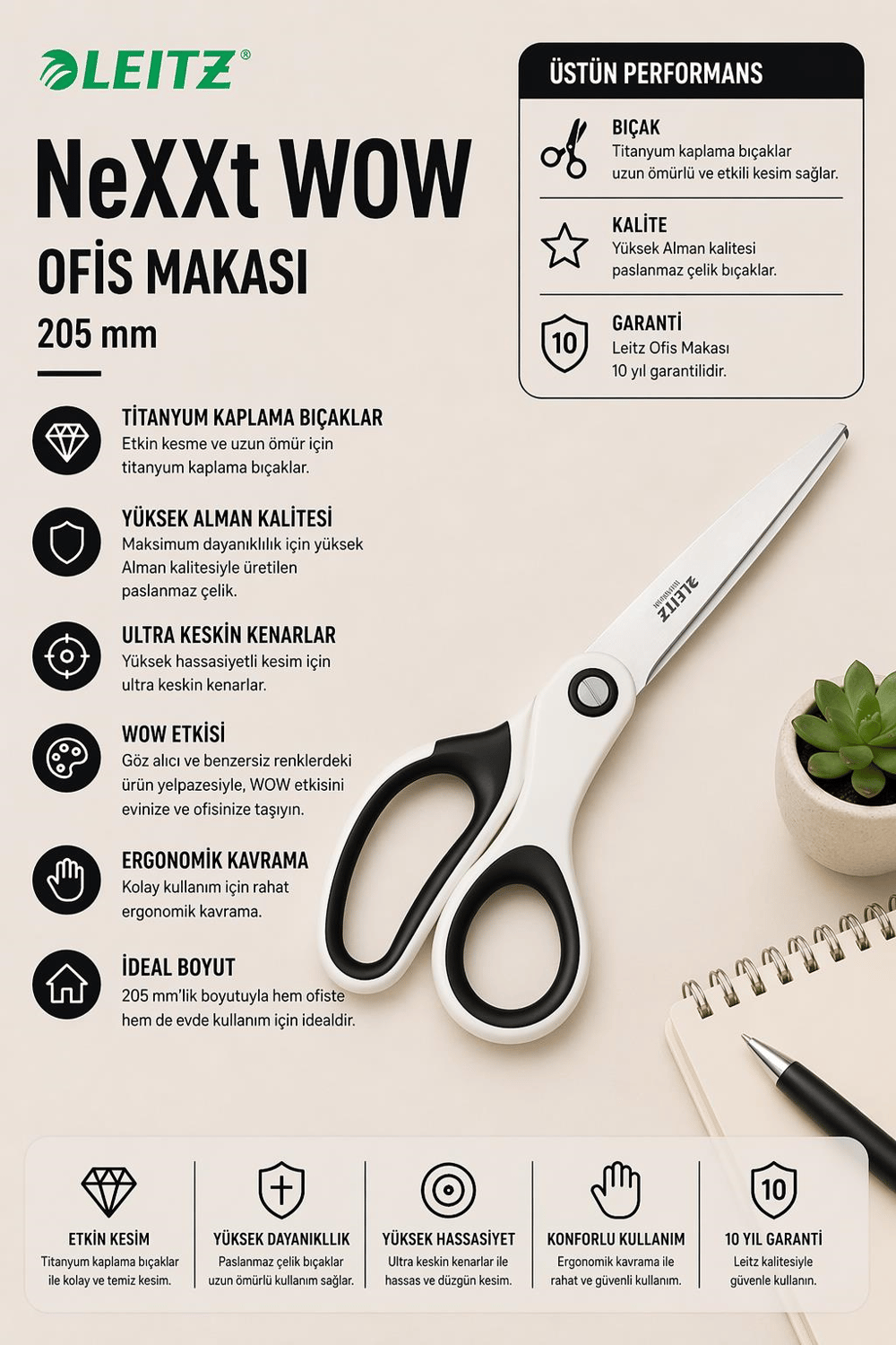 Leitz WOW Titanyum Ofis Makası 205mm Metalik Beyaz - KOD:53192001