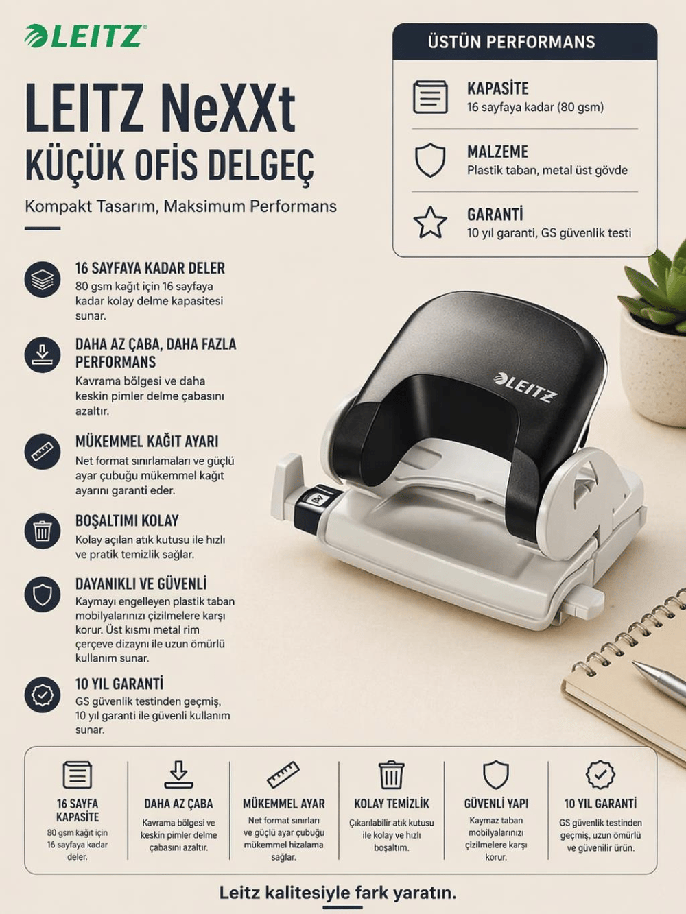 Leitz Yeni NeXXt KüçükOfis Delgeç Siyah - L-5038-00-98