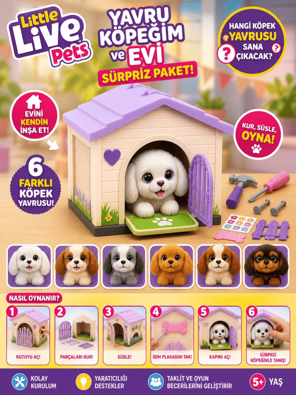 LLP Yavru Köpeğim ve Evi Sürpriz Paket LPP01110 - Mor Çatı