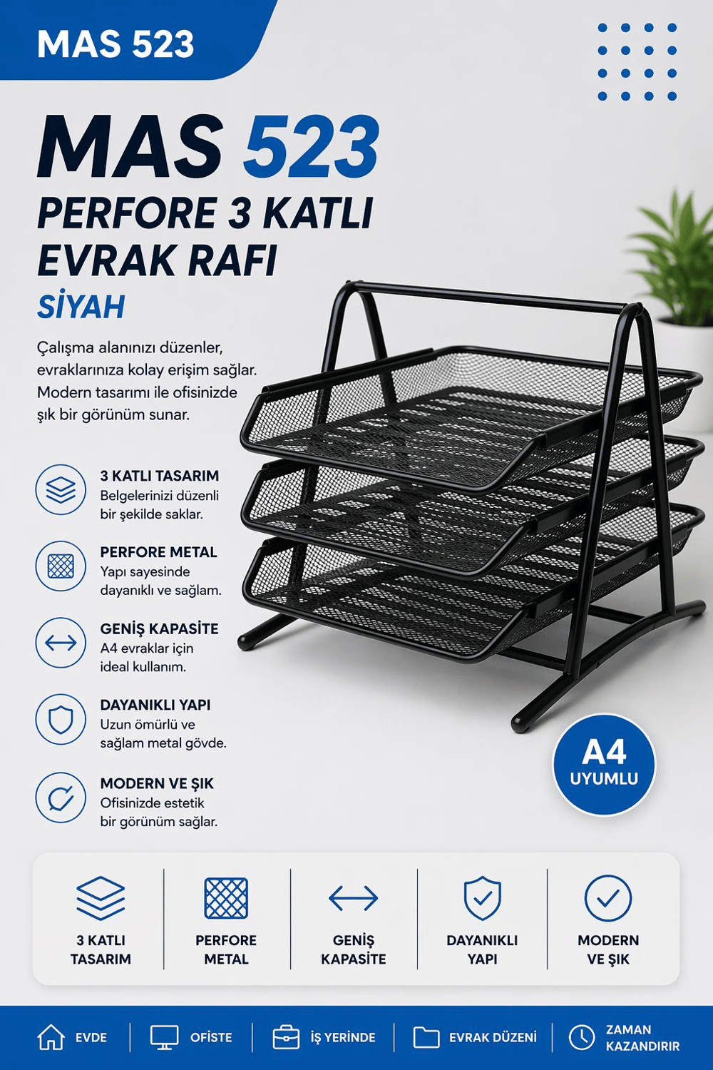 Mas 523 Perfore 3 Lü Evrak Seti Siyah