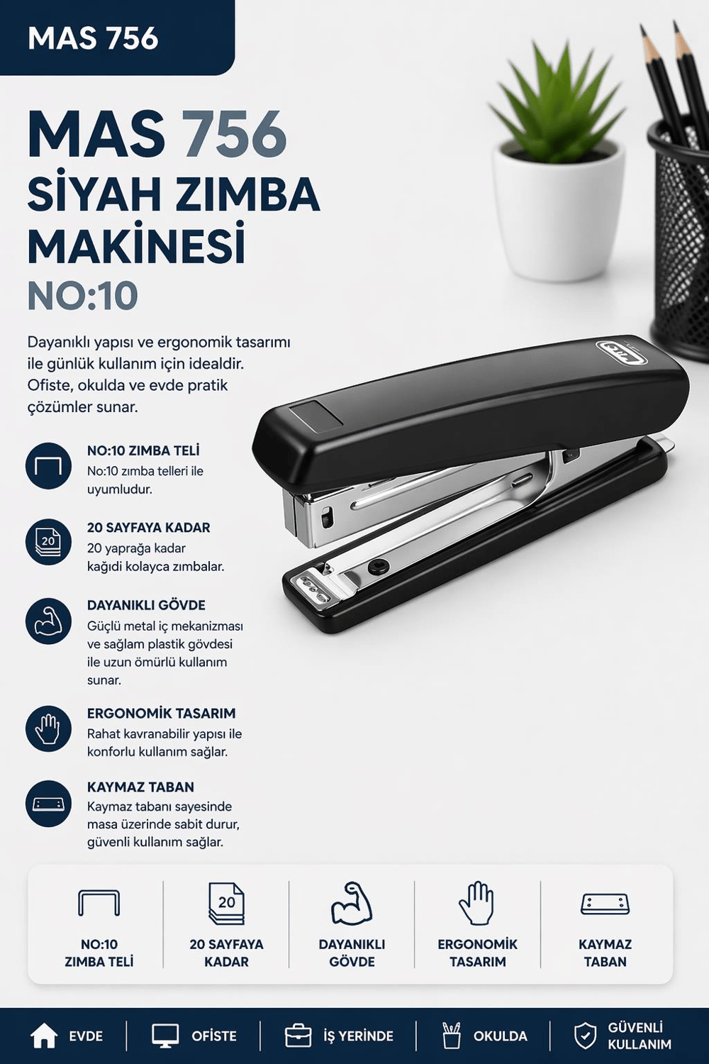 Mas 756 Siyah Zımba Makinesi No:10
