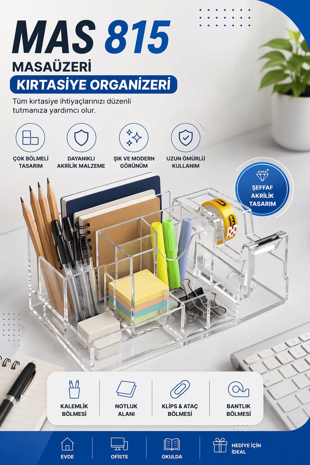 Mas 815 Desk Organizer (Bant Kesicili) Şeffaf