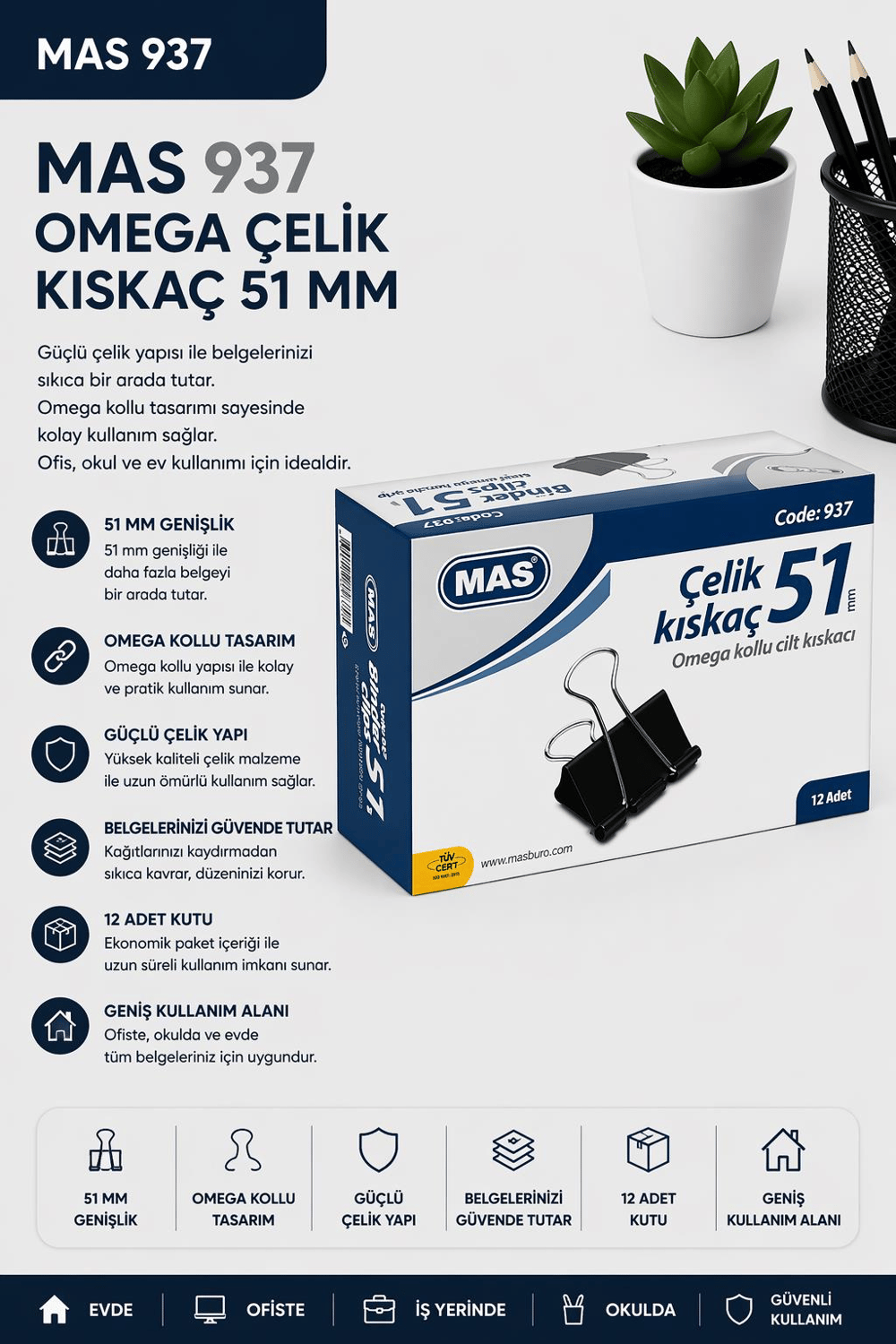 Mas 937 Omega Çelik Kıskaç 51 Mm Siyah
