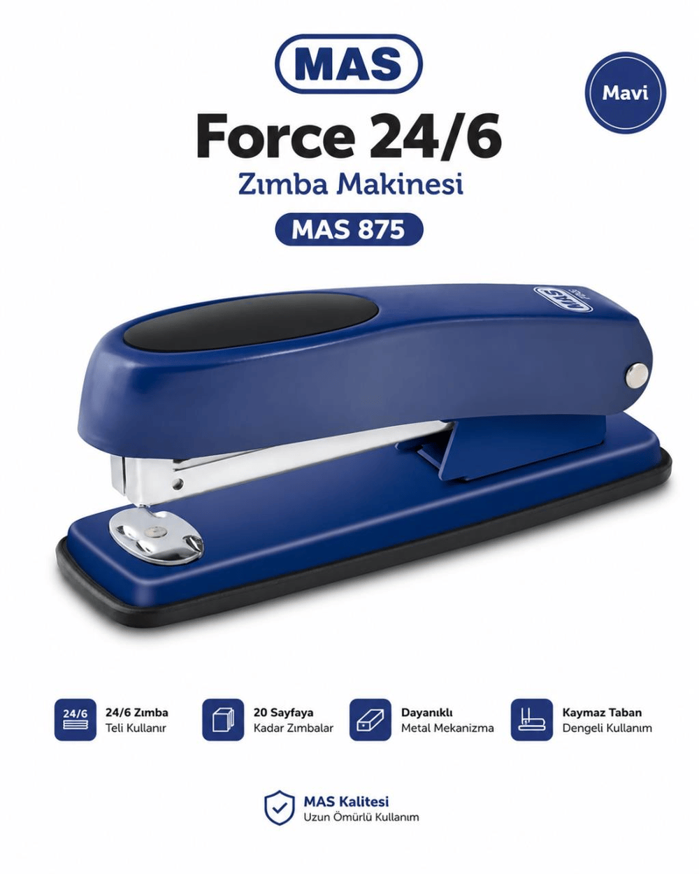 Mas Force 24/6 Mavi Zımba Makinesi MAS 875 