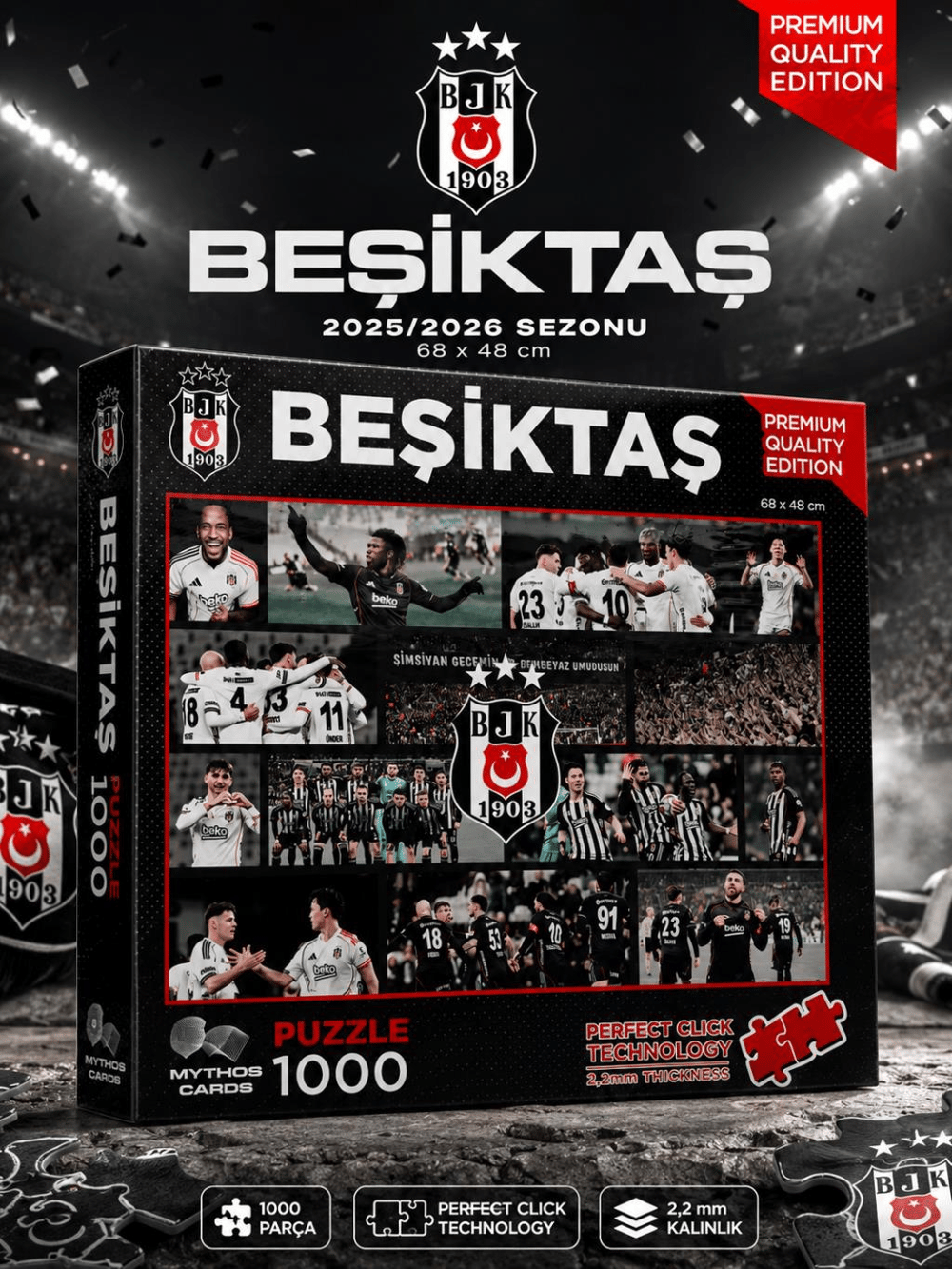 Mythos 1000 Parça Puzzle Beşiktaş 2025/2026 Sezonu 68 x 48 cm | Resmi Lisanslı