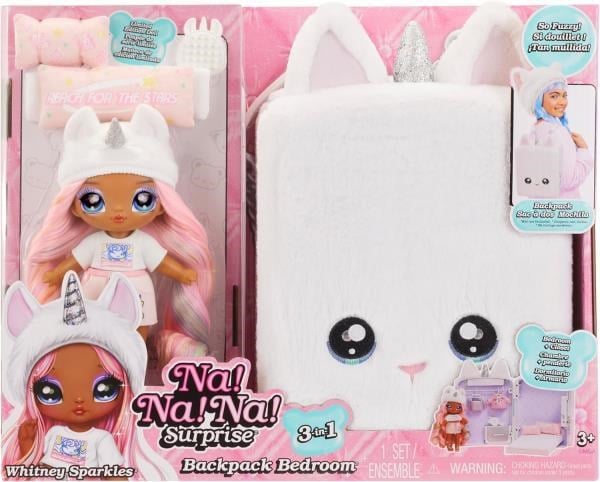 Na! Na! Na! Surprise 3’ü 1 Arada Unicorn Sırt Çantası Yatak Odası Oyun Seti – Whitney Sparkles Moda Bebek