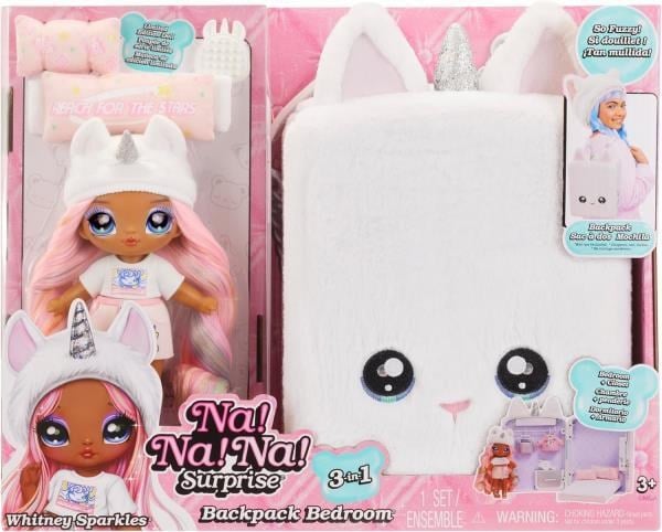 Na! Na! Na! Surprise 3’ü 1 Arada Unicorn Sırt Çantası Yatak Odası Oyun Seti – Whitney Sparkles Moda Bebek