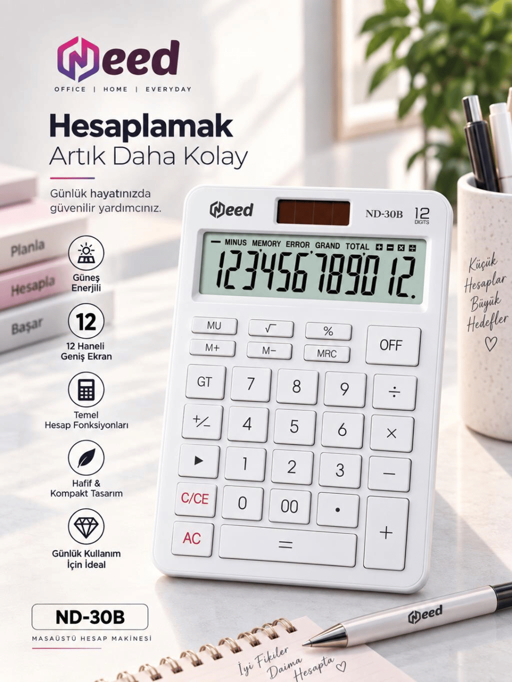 Need Nd-30B Pastel Beyaz Hesap Makinesi