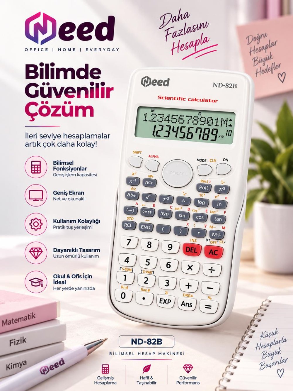 Need ND-82B Beyaz 240 Fonksiyonlu Bilimsel Hesap Makinesi