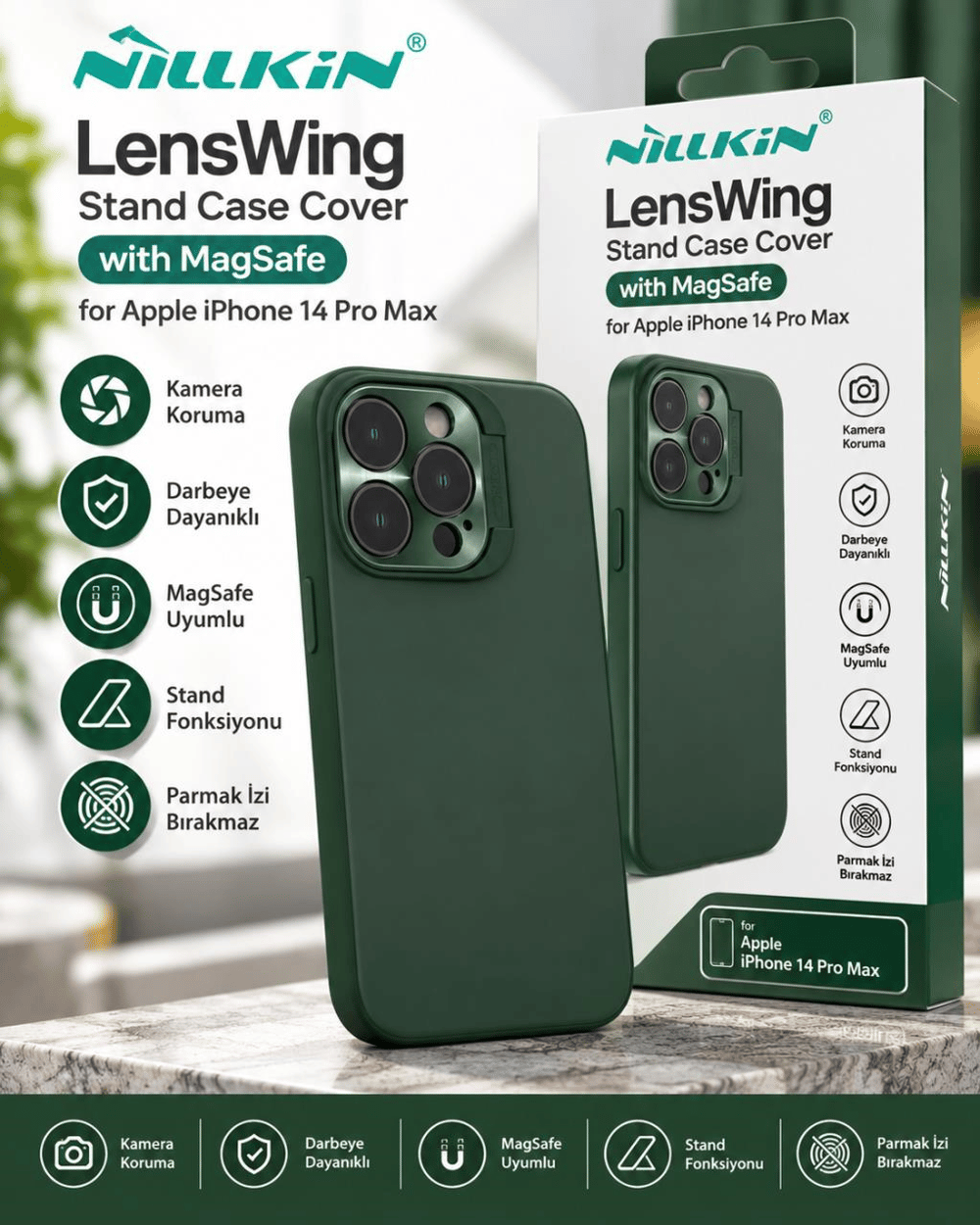 Nillkin LensWing Stand Case Cover with MagSafe for Apple iPhone 14 Pro Max - Green