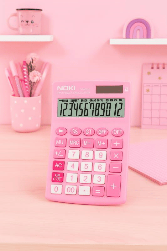 Noki H-MC010 Pembe Hesap Makinesi - 12 Haneli Pilli ve Güneş Enerjili