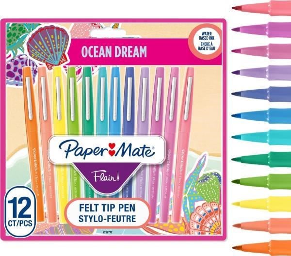Paper Mate Flair Ocean Dream Keçeli Kalem Seti – 12 Renk (Orta Uç 0.7 mm)