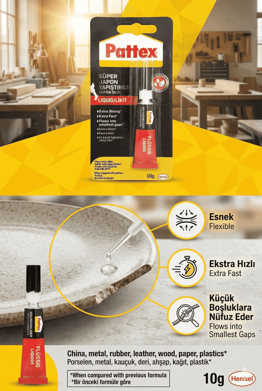 Pattex Süper Japon Yapıştırıcı 10 g | Ultra Hızlı Güçlü Yapıştırıcı | 1792002