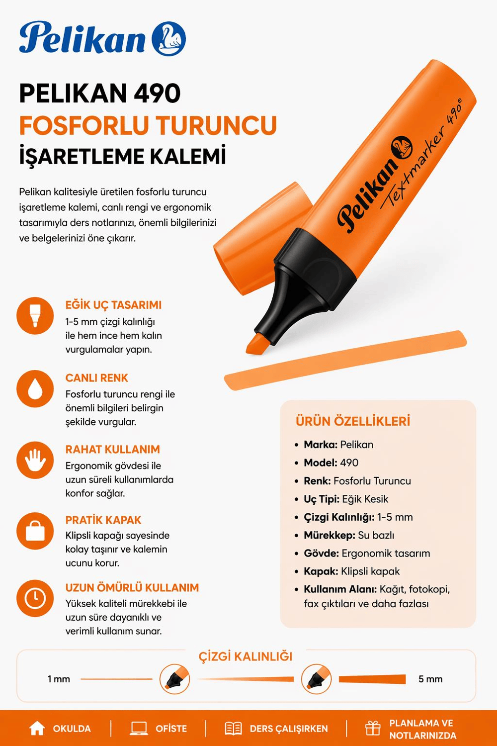 Pelikan 490 Fosforlu Turuncu İşaretleme Kalemi