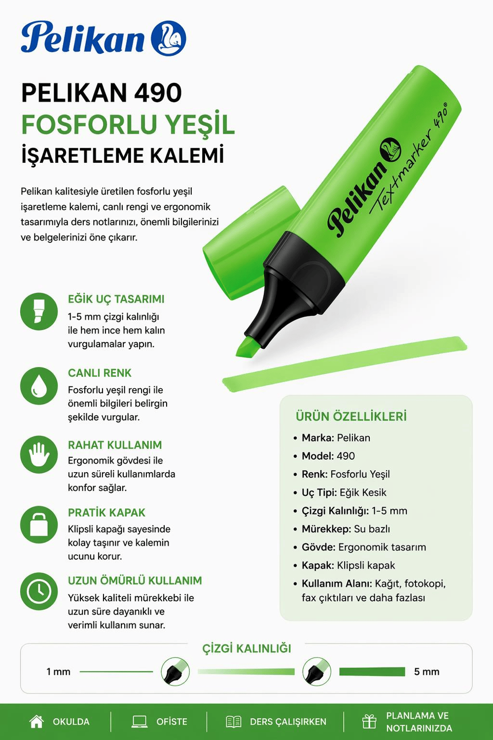 Pelikan 490 Fosforlu Yeşil İşaretleme Kalemi