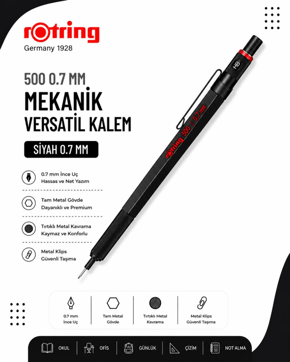 Rotring 500 Versatil Kalem 0.7 MM Siyah 1904727