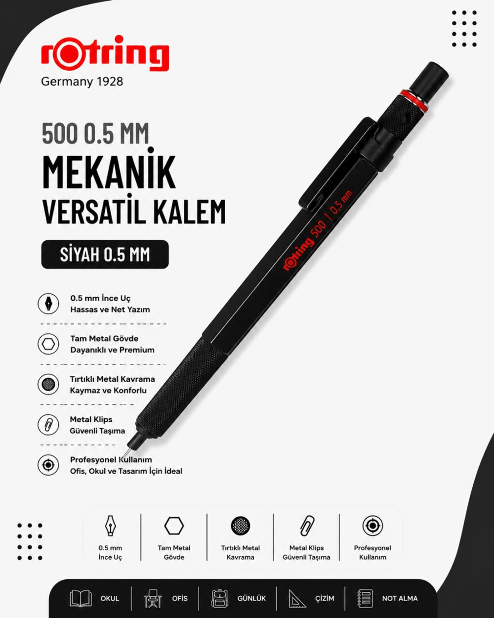 Rotring 500 Versatil Kalem 0.5 MM Siyah 1904725
