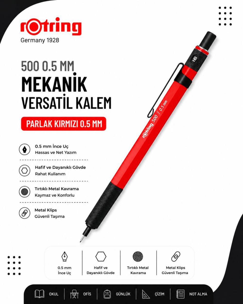 Rotring 500 Versatil Kalem Parlak Kırmızı 0.5 MM 2218726