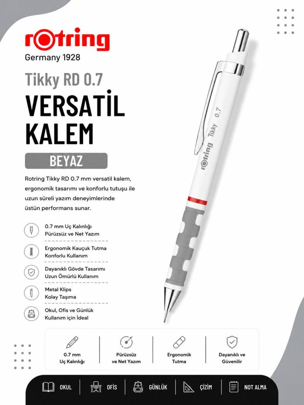Rotring Versatil Kalem Tikky RD 0.7 MM Beyaz 1904506