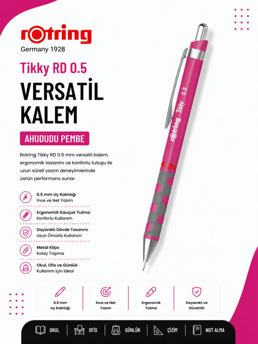 Rotring Versatil Kalem Tikky Rd Ahududu Pembe 0.5 MM 2214580
