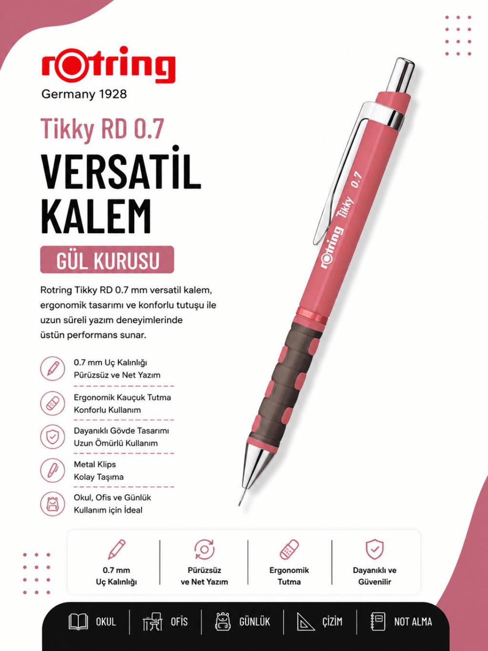 Rotring Versatil Kalem Tikky RD Gül Kurusu 0.7 MM RO-2189068