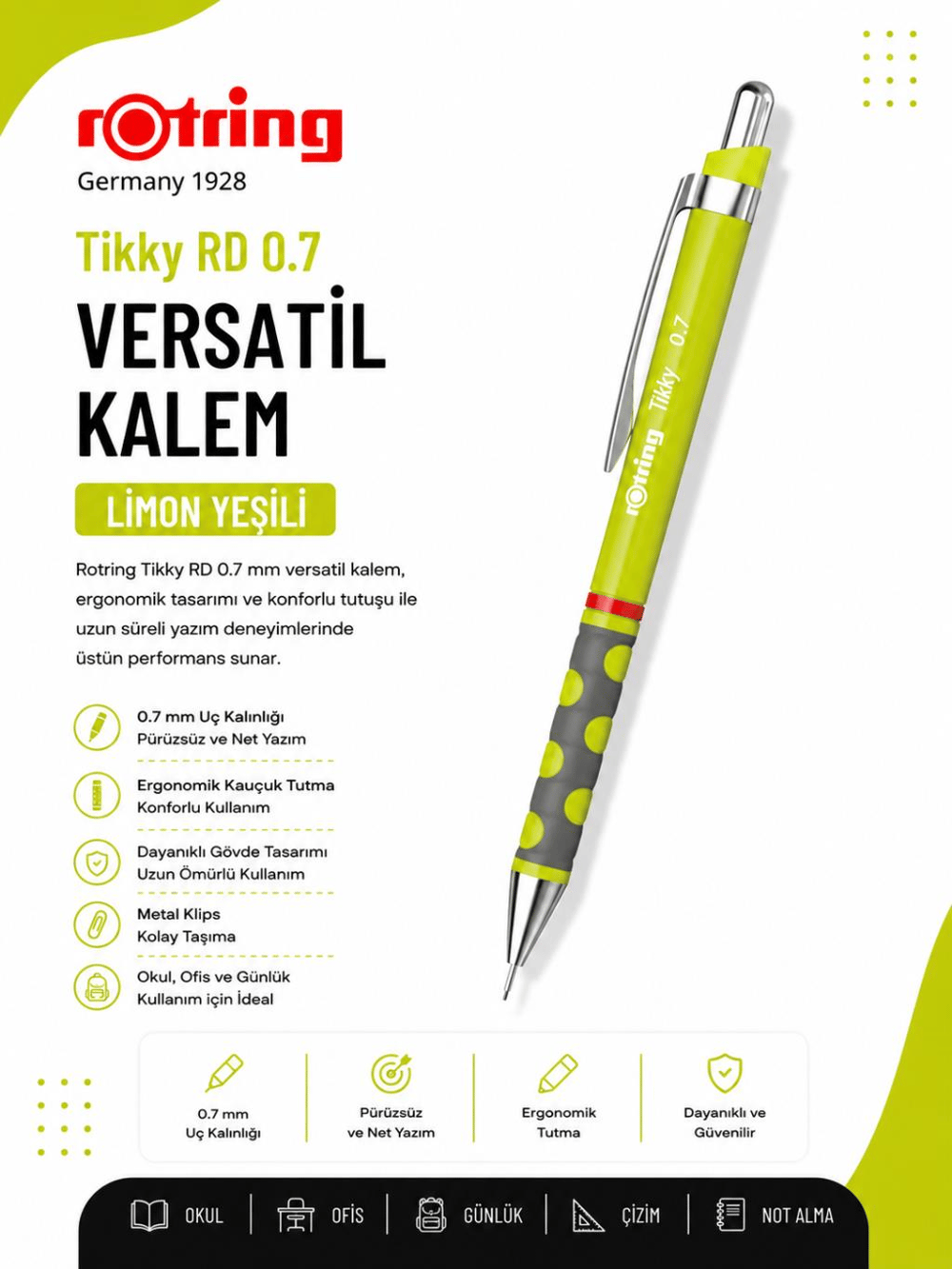 Rotring Versatil Kalem Tikky Rd Limon Yeşili 0.7 MM Ro-2214586