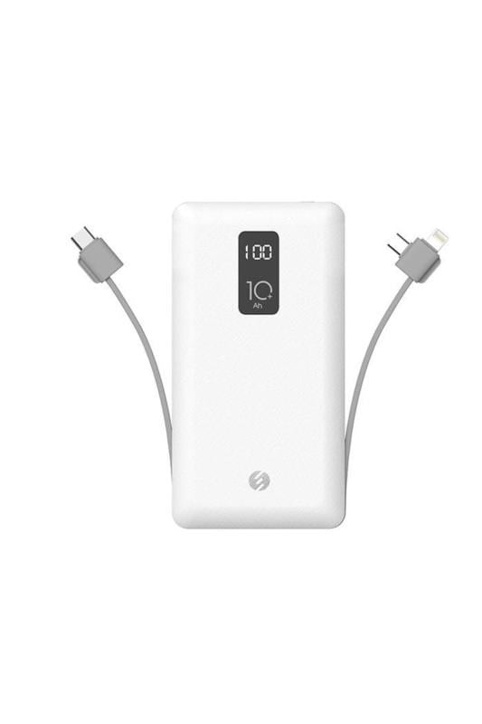S-link IP-T100C 10000mAh Lightning+Micro+Type C Kablolu Powerbank Beyaz LCDli