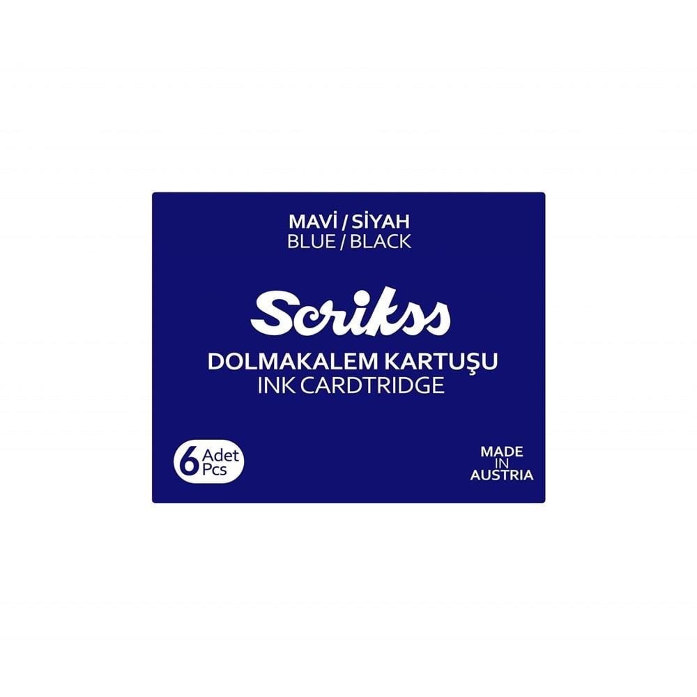Scrikss Dolma Kalem Kartuşu 6'lı Paket Mavi/Siyah