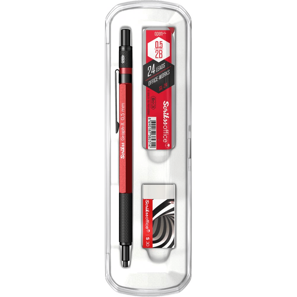 Scrikss Graph-X 3'lü Set Mekanik Kurşun Kalem 0.5 mm Kırmızı