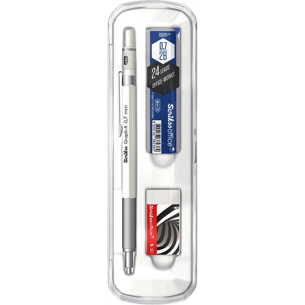 Scrikss Graph-X 3'lü Set Mekanik Kurşun Kalem 0.7 mm Mat Beyaz