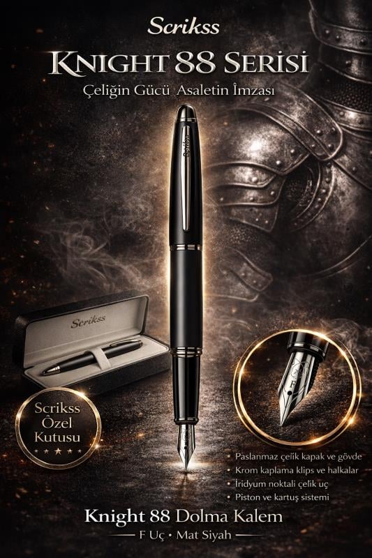 Scrikss Knight 88 Dolma Kalem F Uç Mat Siyah