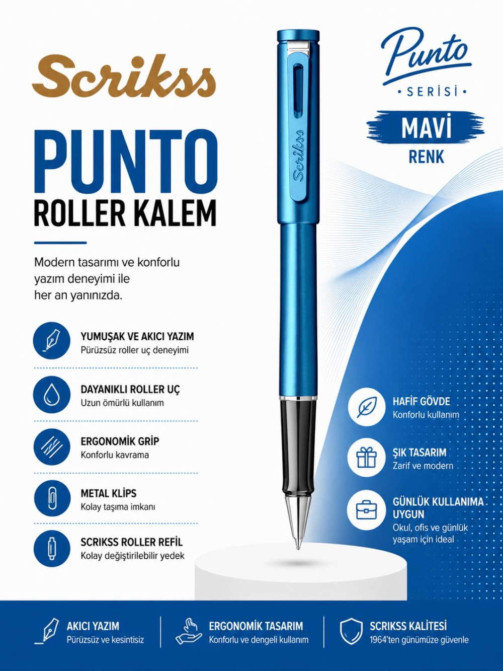 Scrikss Punto Roller Kalem Mavi