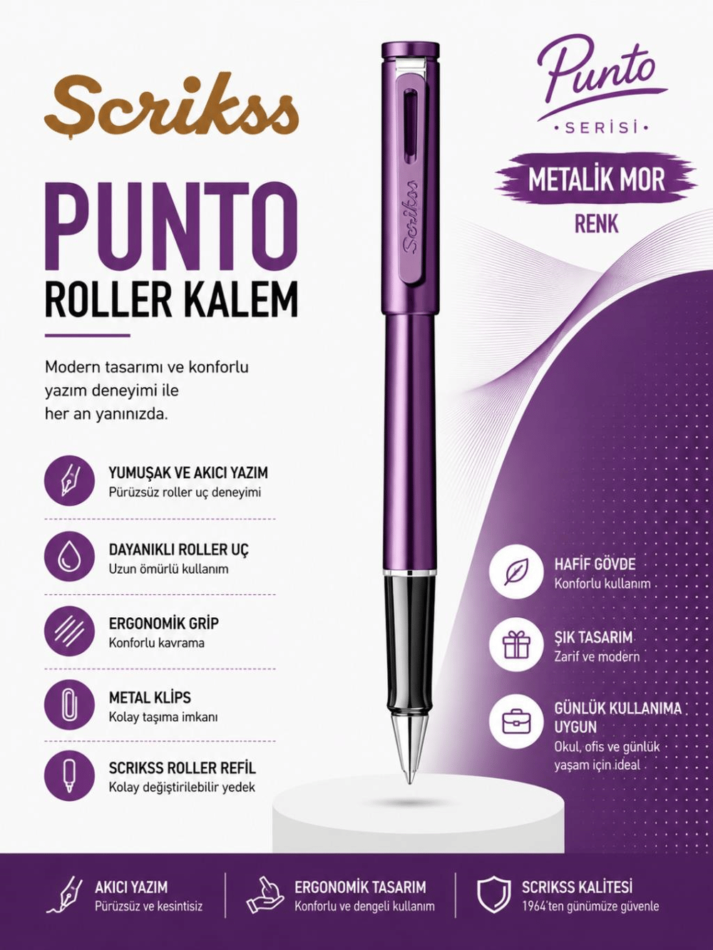Scrikss Punto Roller Kalem Metalik Koyu Mor
