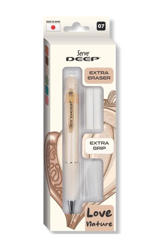 Serve Deep 0.7 mm Kalem Grip & Silgi Yedekli Set – Fildişi Renkli Versatil Kalem Seti