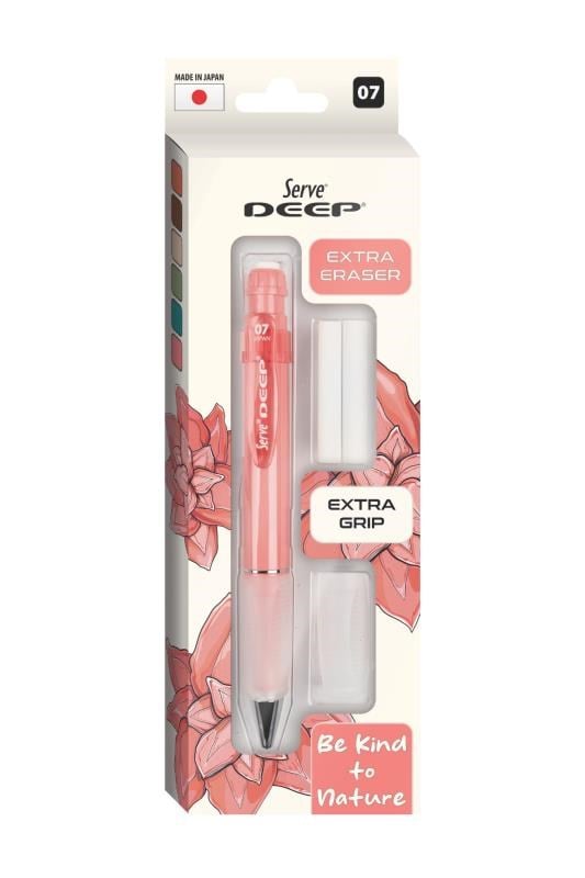 Serve Deep 0.7 mm Kalem Grip & Silgi Yedekli Set – Mercan Renkli Versatil Kalem Seti