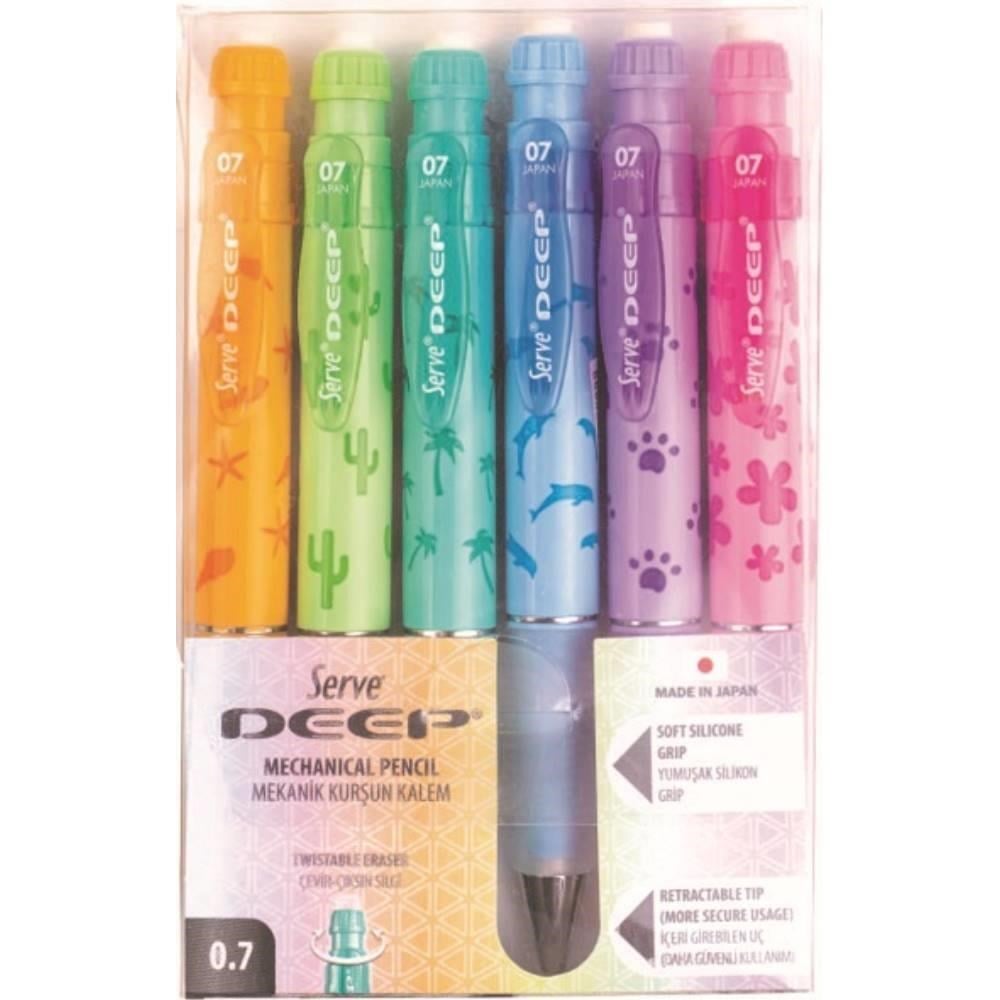 Serve Deep Mekanik Versatil Kursun Kalem Doğa Pastel 0.7 mm 6'lı Kutu