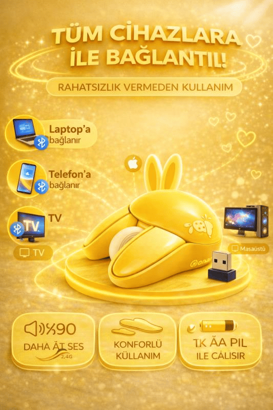 Sevimli Tavşan 3D Sarı Mouse Bluetooth + 2.4G Dual Mode