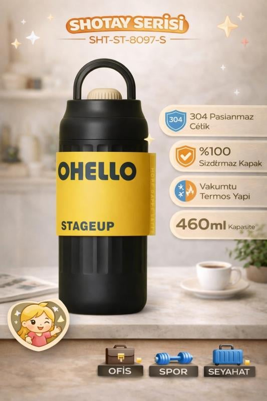 Shotay Fashion Çelik Termos Matara 460 ML Siyah - SHT-ST-8097