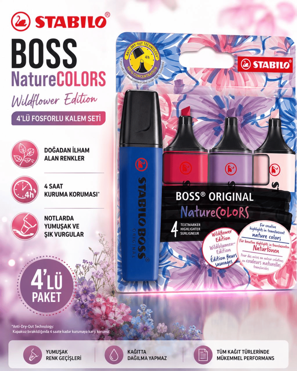 Stabilo Boss Nature Colors Wildflower Edition 4'lü Fosforlu Kalem Seti