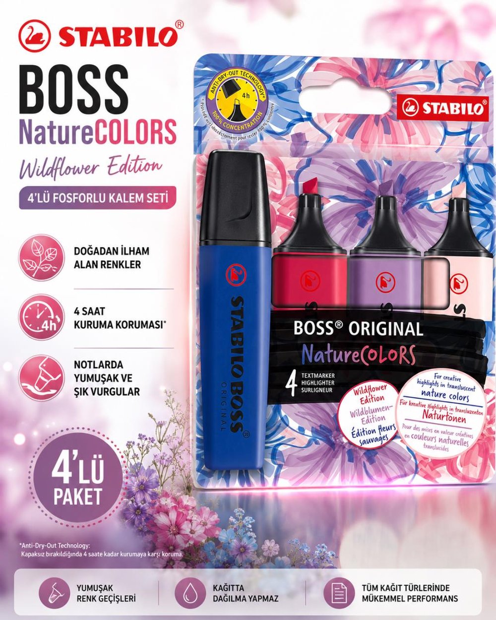 Stabilo Boss Nature Colors Wildflower Edition 4'lü Fosforlu Kalem Seti