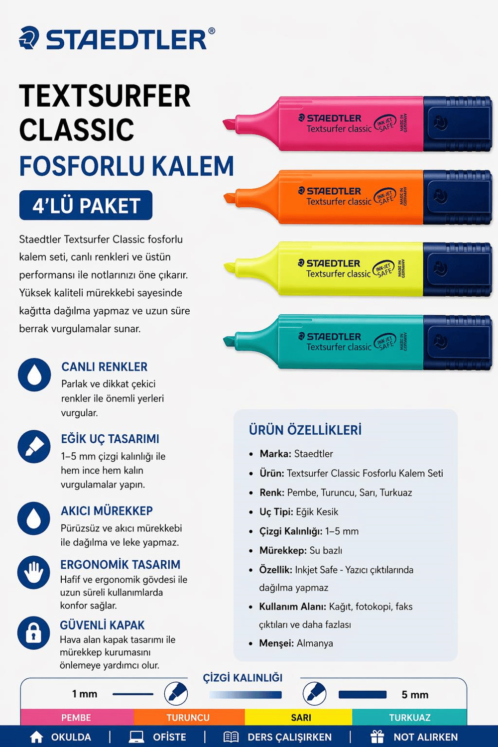 Staedtler Textsurfer Classic  Fosforlu Kalem Seti  4'Lü Paket