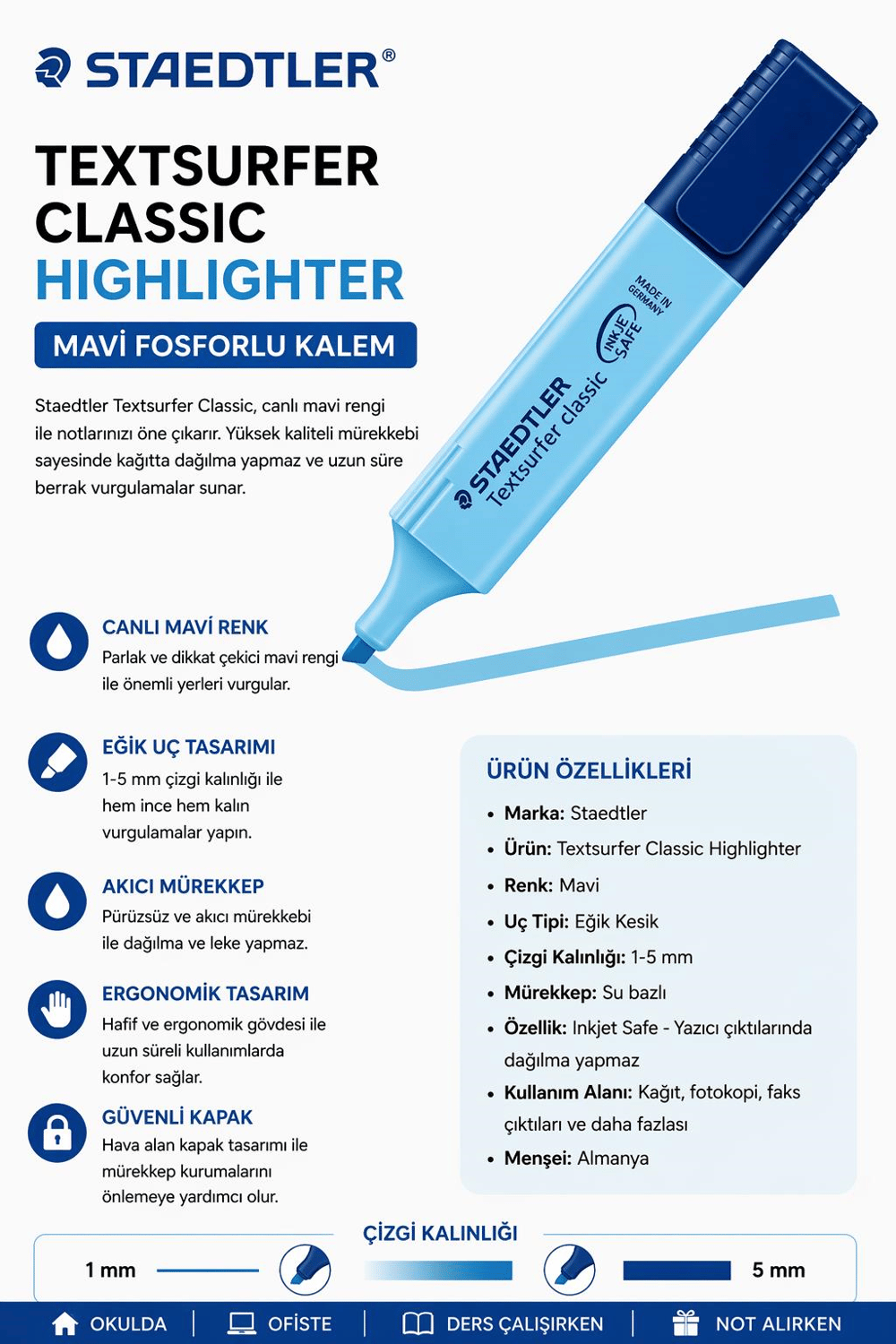 Staedtler Textsurfer Classic Highlighter Mavi Fosforlu Kalem