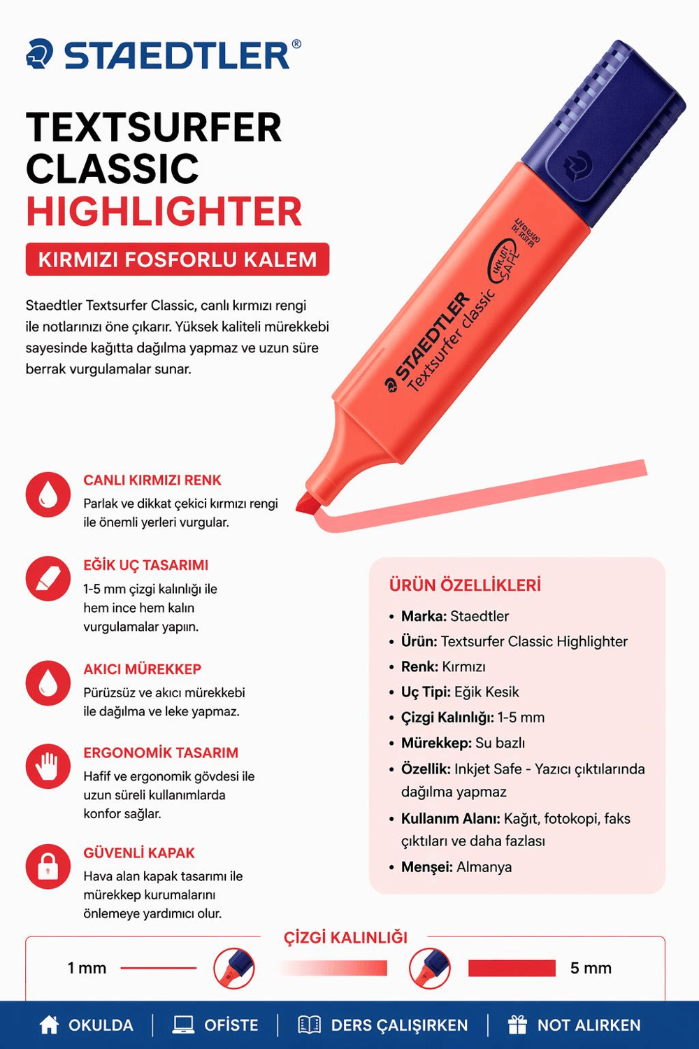 Staedtler Textsurfer Classic Highlighter Kırmızı Fosforlu Kalem