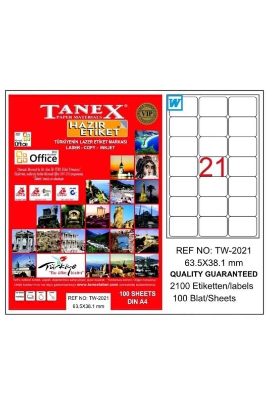 Tanex Beyaz Etiket Tw-2021 63.5 X 38.1 mm.