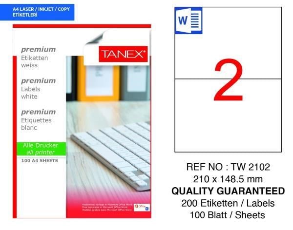 Tanex TW-2102 210x148,5mm 100'lü Lazer Etiketi
