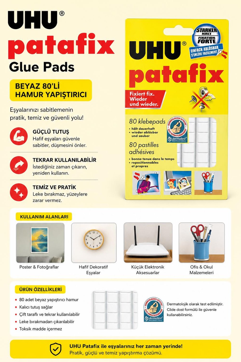 UHU Patafix Glue Pads Beyaz 80’li Hamur Yapıştırıcı