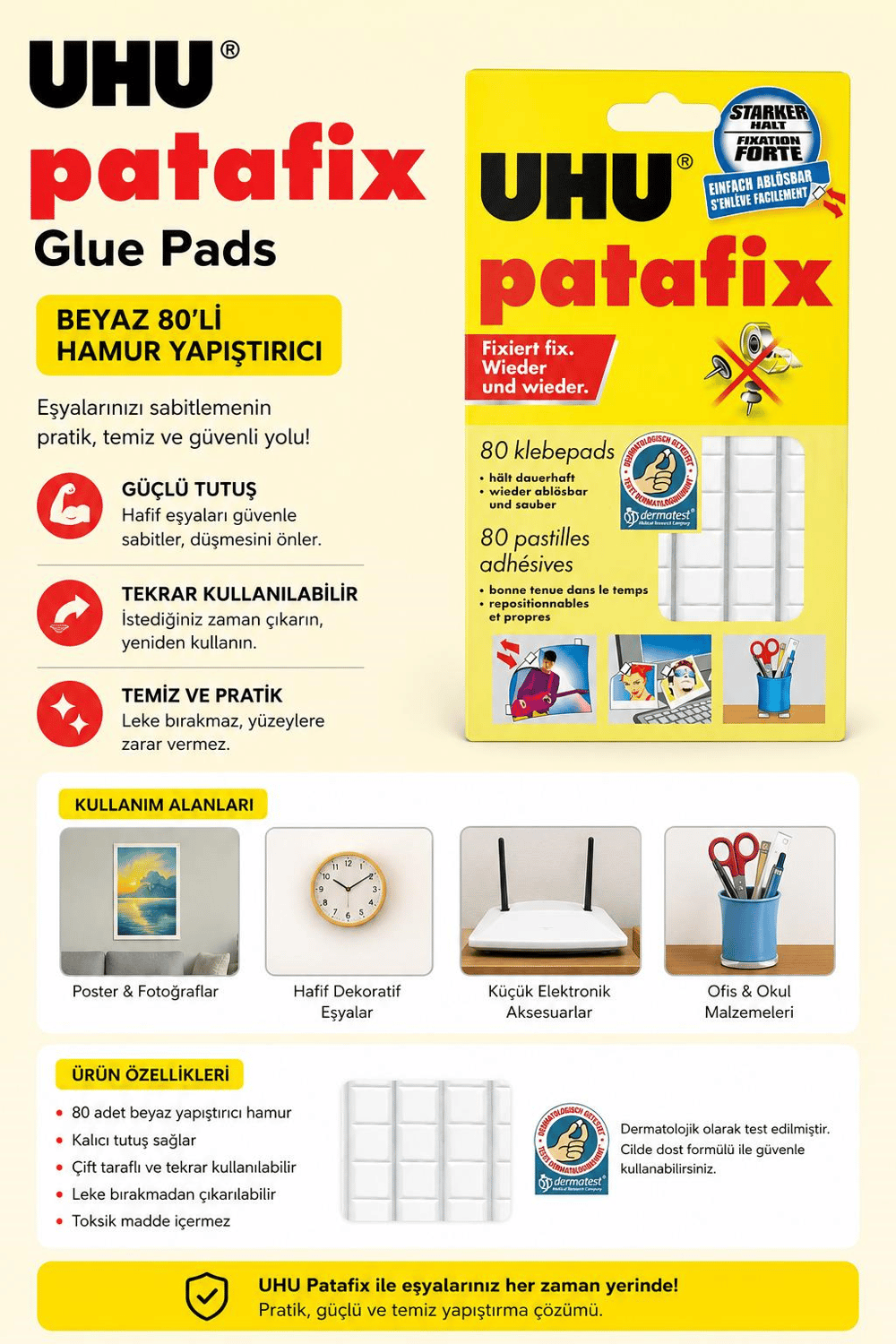 UHU Patafix Glue Pads Beyaz 80’li Hamur Yapıştırıcı