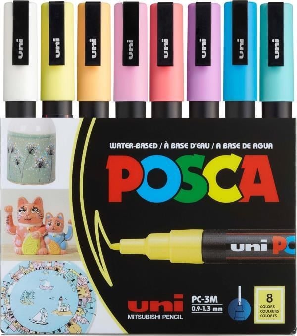 Uni Posca 0.9-1,3mm Su Bazlı Marker Seti  8li Soft Color - PC-3M/8C SC Set
